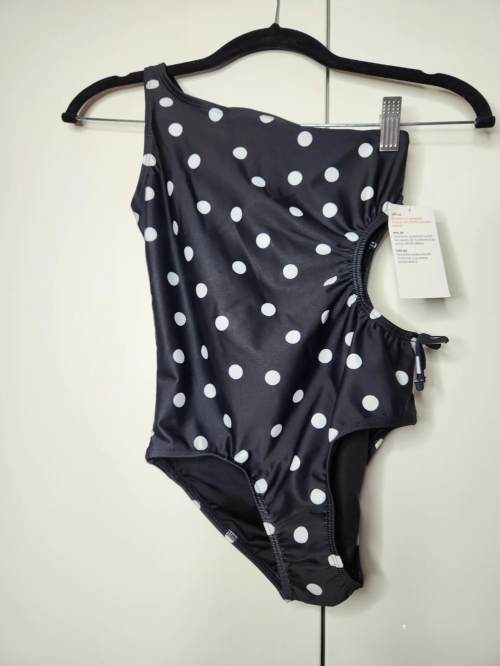 Kids One-Piece Black & White Polka Dot Swimsuit